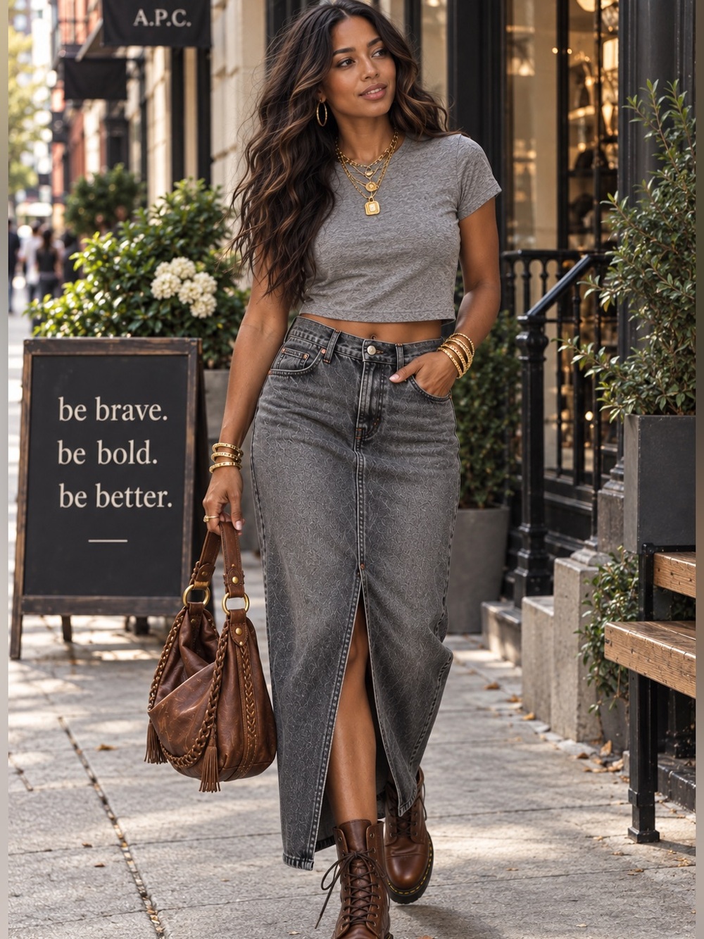 Levi's Charcoal Black High-Rise Denim Maxi Skirt-25